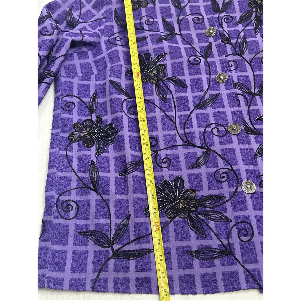 Vintage Alex Kim Women’s purple Button  Jacket, Beaded Embroidered Flowers Sz 1X - Picture 7 of 16